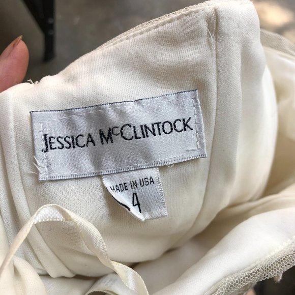 Jessica McClintock Lace Drop Waist Ivory Dress - Picture 5 of 8